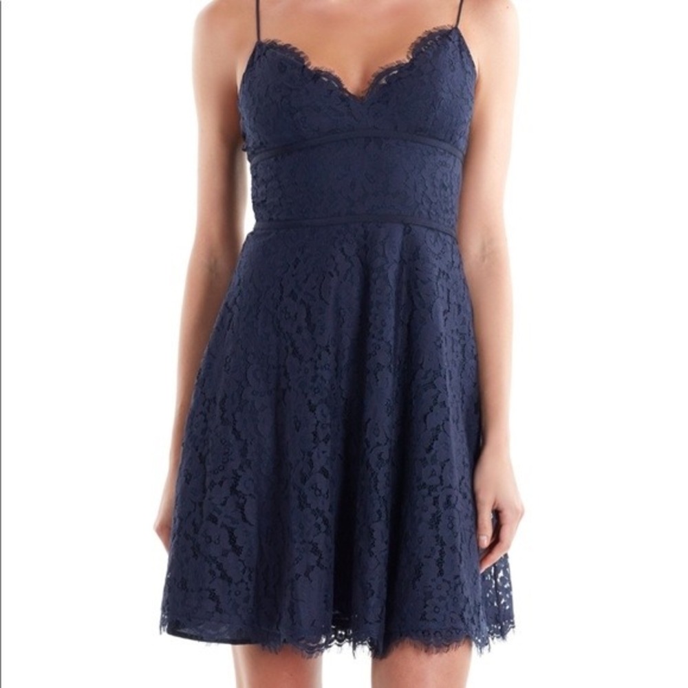 Joie Navy Blue Lace Mini Dress Scalloped V-Neck L18-D1528 Small